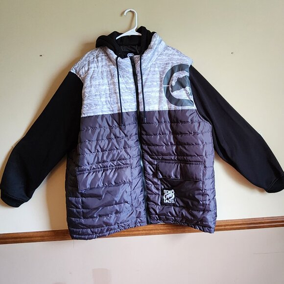 ECKO UNLTD. HOODIE FULL ZIP PUFFER JACKET BLACK/GREY MARBLED Y2K Vintage SZ 4XL - Picture 1 of 7